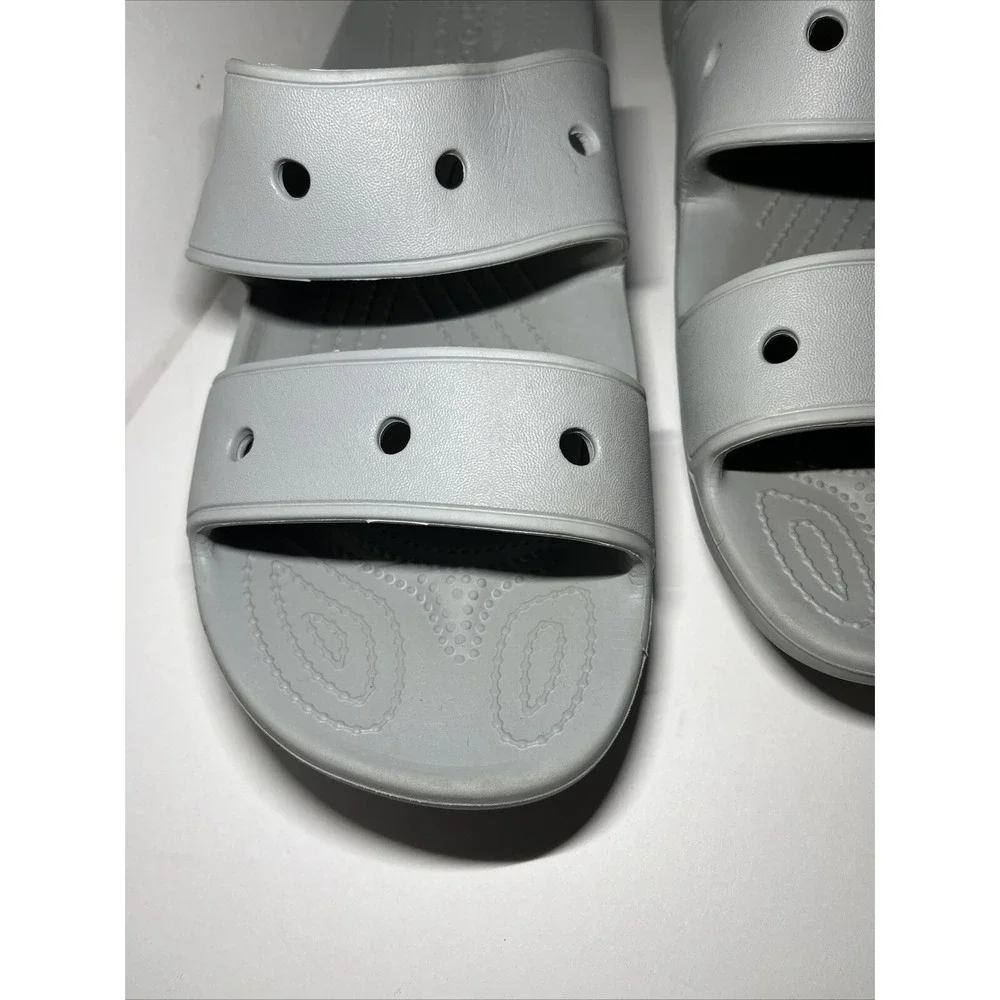 Crocs Light Grey ICONICS Two Strap Slides Sandal US Men 11